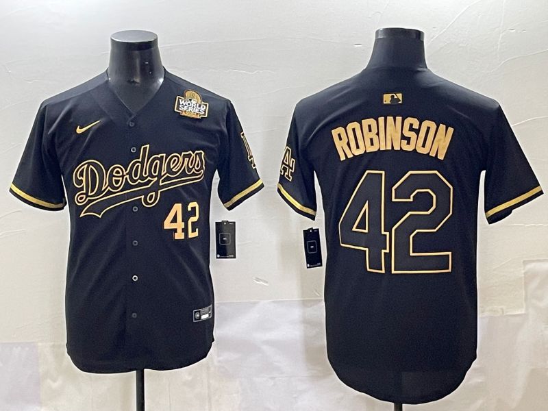 Men 2025 Los Angeles Dodgers 42 Robinson Black Gold Five generations Nike MLB Jersey style 5